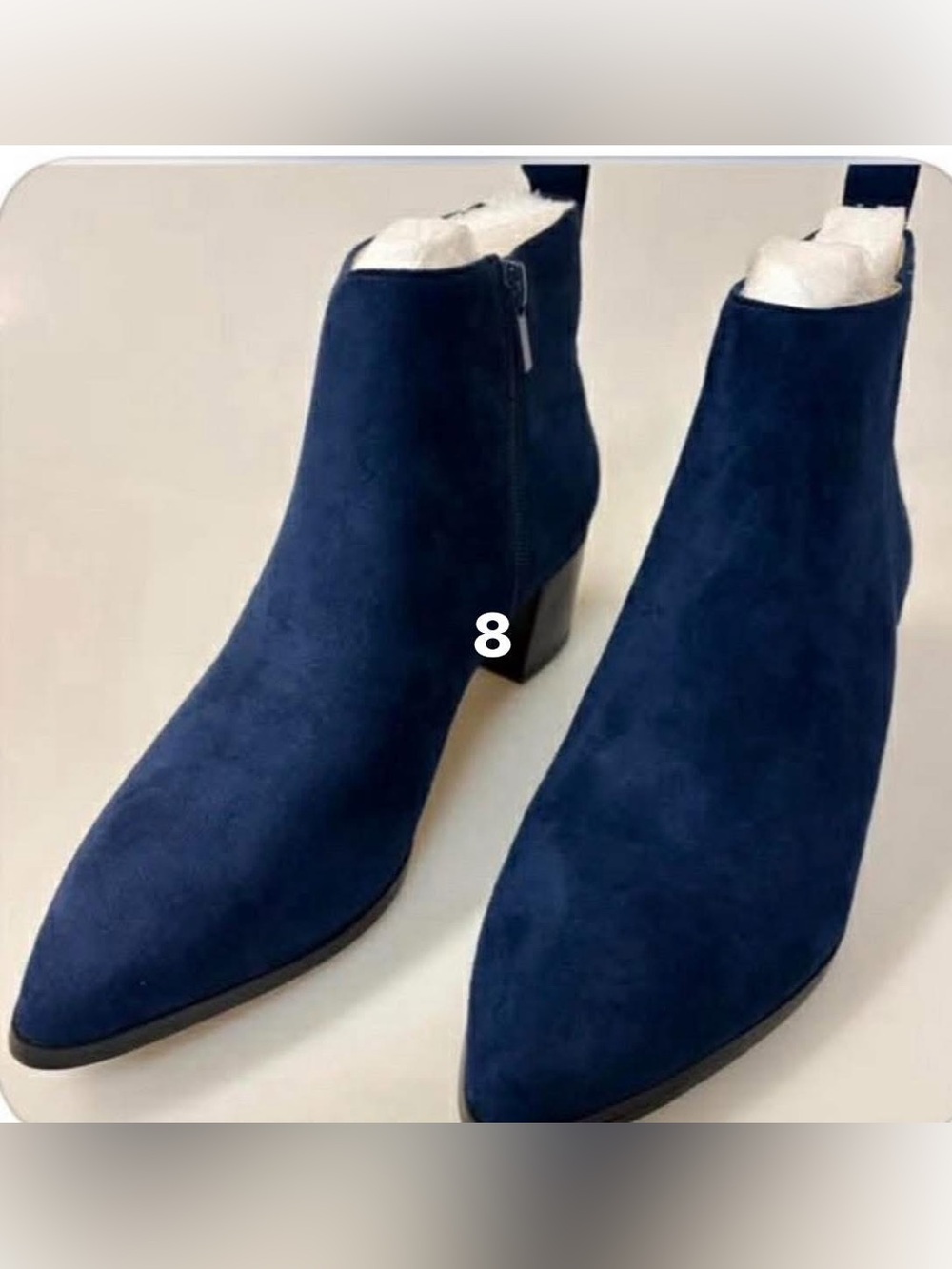 Women's Navy Suede Ankle Boots - Stylish Zip Booties